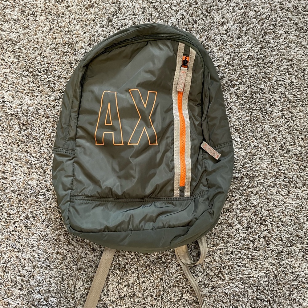 Armani Exchange Olive Backpack with Orange Details